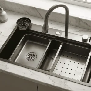 Waterfall Kitchen Sink - 750 x 450 Nano Incl Accessories + 90mm Waste (CAM)